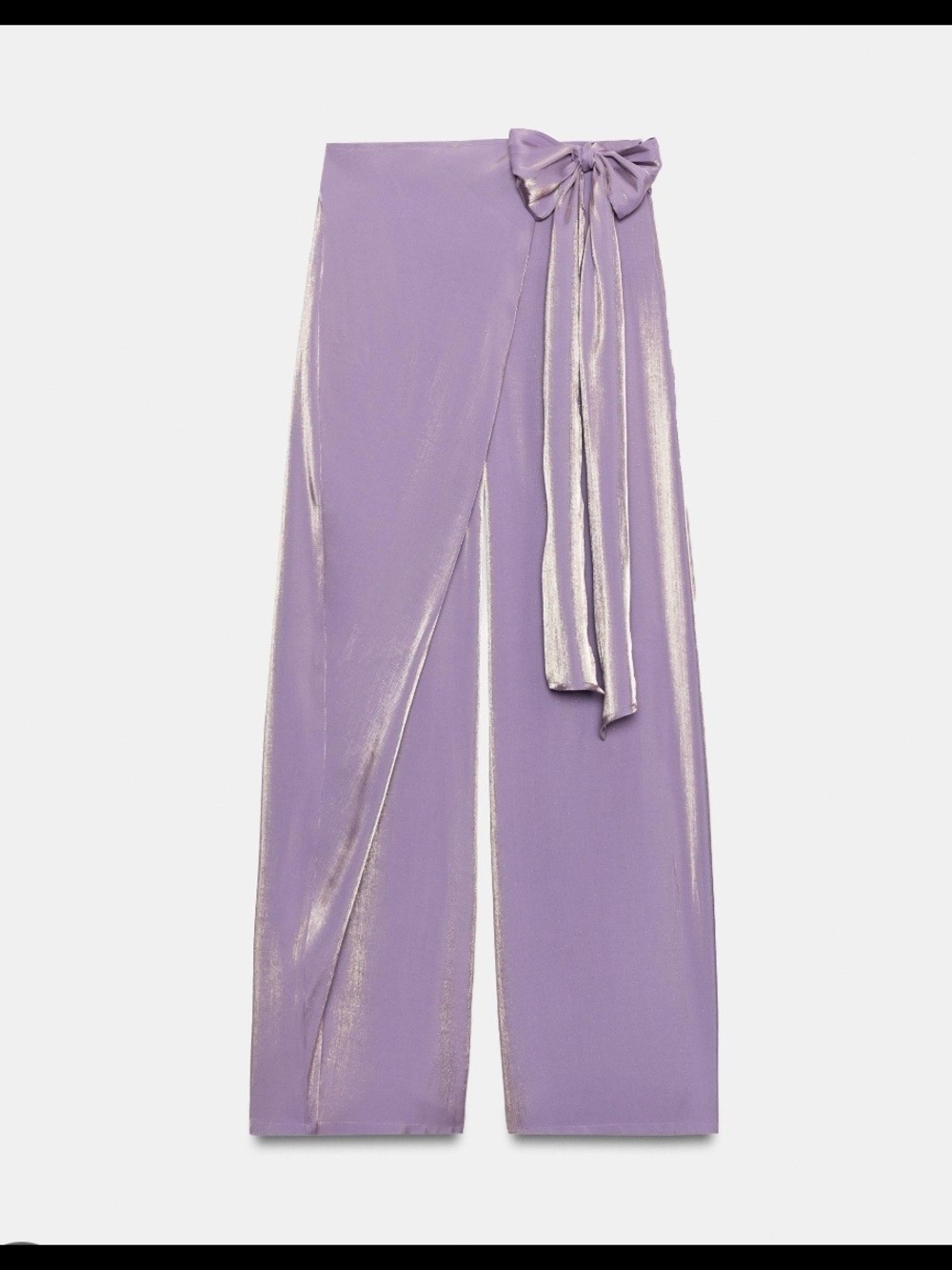 Zara Lilac Metallic Wide-Leg Wrap Pants with Bow